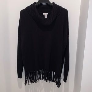 Chico’s Cowl Neck Sweater with Fringe Bottom